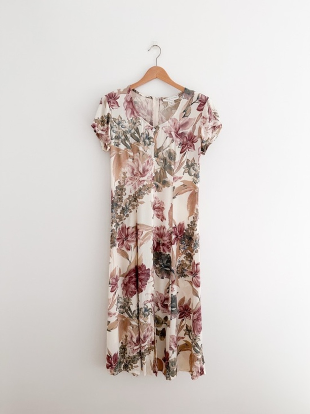 Vintage Floral Rayon Dress Made In USA Soft Grunge 90s Cottagecore Romantic Midi